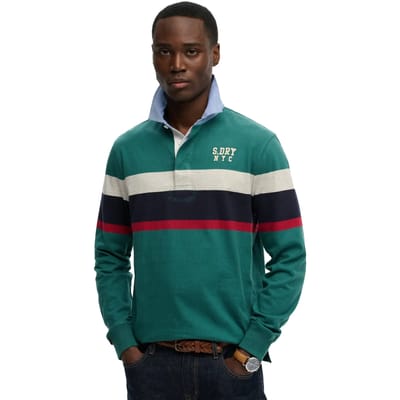 Superdry Vintage Rugbyshirt met Band op de Borst Green Grootte: M