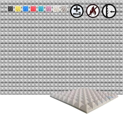 Akoestische platen - Geluidsisolatie noppenschuim - Geluidsopname verbeteren - Hoge dichtheid schuim - 50 x 50 x 5 cm - Grijs