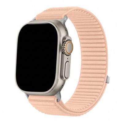 Nylon bandje - geschikt voor Apple Watch series 1/2/3/4/5/6/7/8/9/10/11/ SE (1,2,3) / Ultra (1,2,3) met maat 44 mm / 45 mm / 46 mm / 49 mm - klittenband sluiting - roze