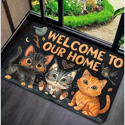 1 Leuke Katten Deurmat Binnen en Buiten Entree Mat Stofvanger voor Hal Tuin Keuken Kat Thema Huisdecoratie 30x50cm beige
