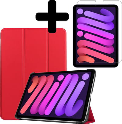 Hoesje - Geschikt voor Apple iPad Mini 6 (2021) - 8.3 inch - 6e Generatie - Met Screenprotector - Hardcover Book Case - Trifold Bookcase Hoes - Hard Cover - Tablethoes - Rood