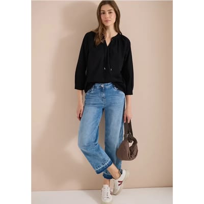 Blouse met 3/4 mouwen en gespleten hals in effen kleur