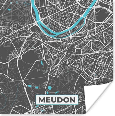 Poster Stadskaart - Meudon - Frankrijk - Kaart - Plattegrond - 100x100 cm XXL