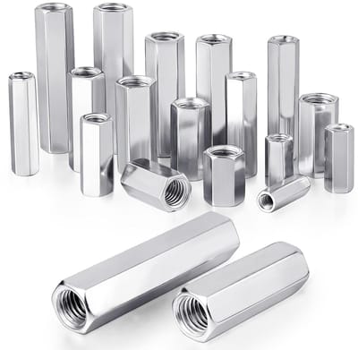 16 stuks lange moeren, M5 x 25 mm, schroefdraadmof van koolstofstaal, zeshoekige hulsmoer, verzinkte verbindingsmoeren, ideaal voor meubelmontage, machinebouw, 3D-printers en