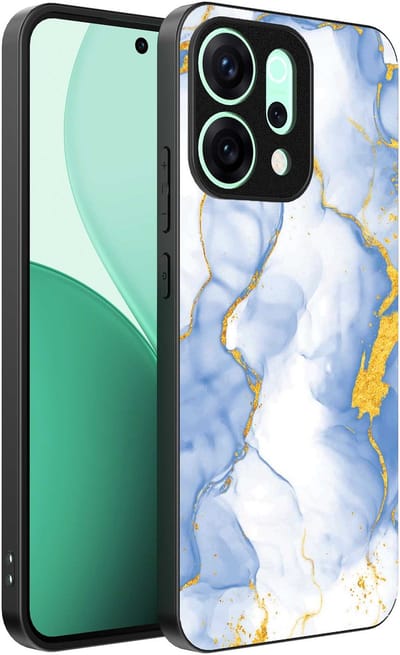 Geschikt voor Oppo Reno 14 Telefoonhoesje met Lichtblauw Goud Marmer Opdruk - TPU Backcover Case Lightblue Gold Marble Design - Smartphonica geschikt voor Oppo Reno 14