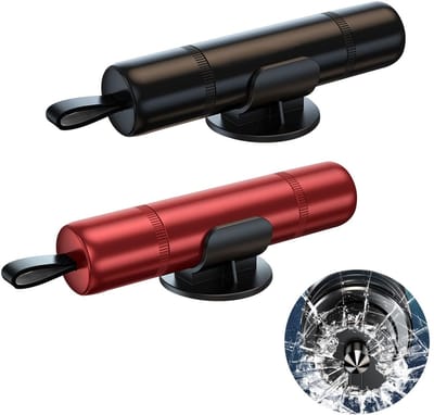 Dailygoody - Noodgereedschap - Riemsnijder en Hamer - Rood/Zwart - Glasbescherming - Autobeveiliging - Veiligheidshulpmiddel - 2 Stuks