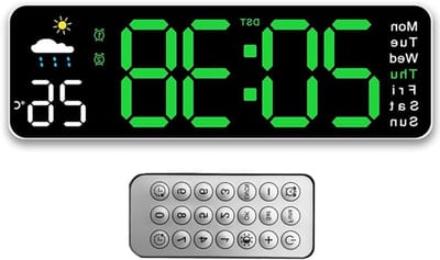 Digitale LED Wandklok met Afstandsbediening en Verstelbare Helderheid - Countdown Klok voor Woonkamer, Keuken en Kantoor (30 cm, Groen)
