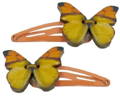 Haarsoires Haarspeld Klikklak 4cm - Vlinder - Hout - Geel - Set van 2 - Haarclip Speldjes - Makkelijk in Gebruik - Haaraccessoires voor Volwassenen & Kinderen - Hair Clip - Decoratieve Haaraccessoire