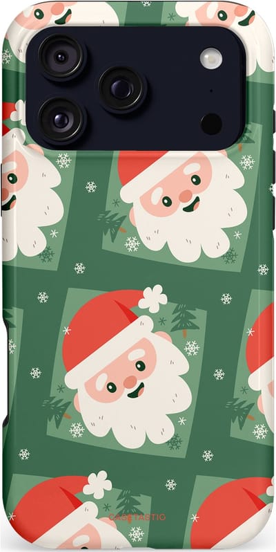 Casetastic hoesje geschikt voor Apple iPhone 17 Pro Max - MagSafe - Dubbellaagse bescherming - Kerstmannen in het bos - Fashion Case - Donkergroen Wit Terracotta Crème