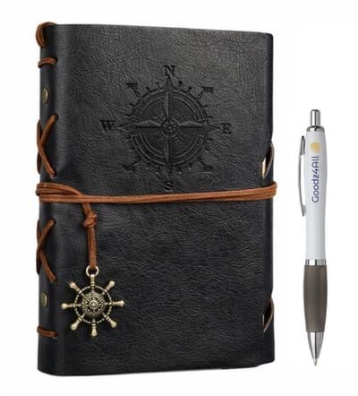 Goodz4All Vintage Lederen Notitieboek met Pen - Schetsboek Notebook - Travel Journal Refill Zwart -Reis Dagboek Retro met Blanco Papier Navulbaar A5