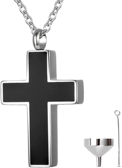 Luxe Ashanger - met Ketting (55 cm) - Voor As, Haren of Parfum - Assieraad - As Ketting - Gedenksieraad - Urn - As Hanger - Incl. As vuller en Opbergzakje - Black Cross