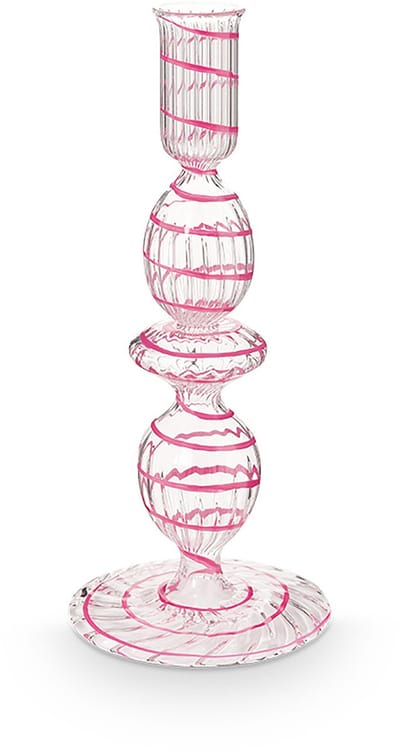 Pip Studio - Kandelaar - Woonaccessoires - Roze kaarsenhouder - Glas Swirl - 20cm
