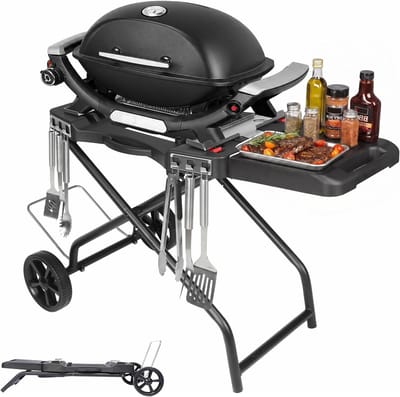 Draagbare Grill Trolley met Wielen voor Weber Q1200 Q1000 Q2200 en Blackstone Tafelgrill - Opvouwbare Grillstand voor Buiten, Ideaal voor Kamperen en Tuinfeesten