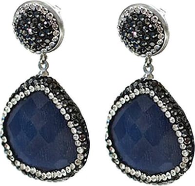 Edelstenen oorbellen Bright Dark Blue Cat's Eye - oorsteker - blauw - kattenoog - stras steentjes - luxe sieraden doosje - blauwe oorbellen - oorknoppen - oorknopjes