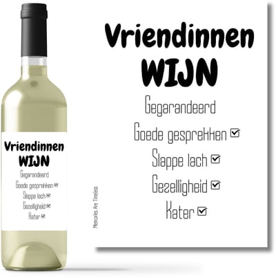 Wijnetiket Vriendinnen | Wijnlabel | Flesetiket | Cadeau Beste Vriendin | A6 formaat