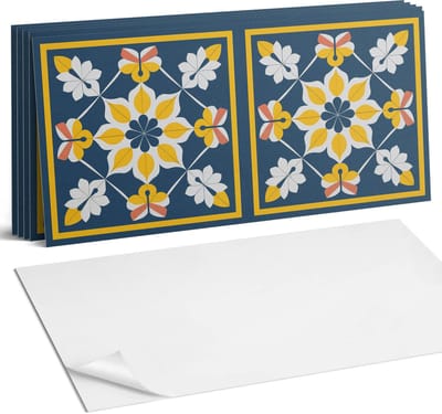 Coloray Plaktegels - Bloemmotief in symmetrie Wandtegel Zelfklevend - 60 cm x 30 cm - Geel Plaktegels - 6 stuks - Rechthoek PVC Tegels - Plaktegels Keuken - Zelfklevende Vloertegels Badkamer - Vinyl Tegels Zelfklevend - Zelfklevende Wandtegels