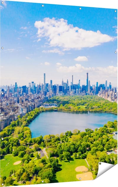 Gards Tuinposter Central Park in New York met Wolkenkrabbers - 120x160 cm - Tuindoek - Tuindecoratie - Wanddecoratie buiten - Tuinschilderij