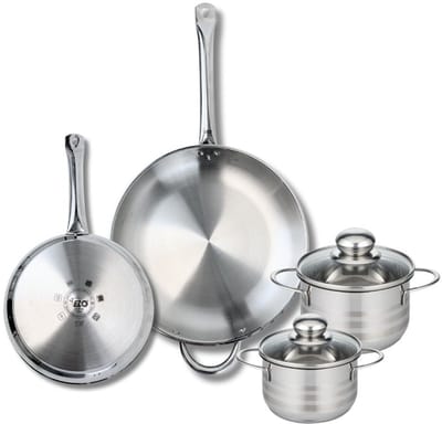 Set van 2 Koekenpannen 24 en 32 cm en 2 Kookpotten 14 en 16 cm Elo Profi Brillant