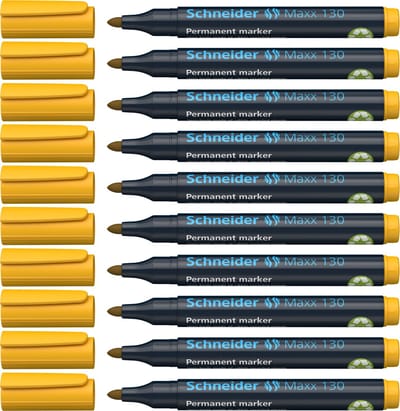 Schneider permanent marker - Maxx 130 - ronde punt - geel - 10 stuks - lijnbreedte 1-3 mm - S-113005-10