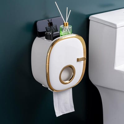 Toiletpapier Container Houder Tissuebox Wandmontage Badkamer Organizer Accessoires Lade Rolpapier Plank Luxe Opbergdoos wit/goud