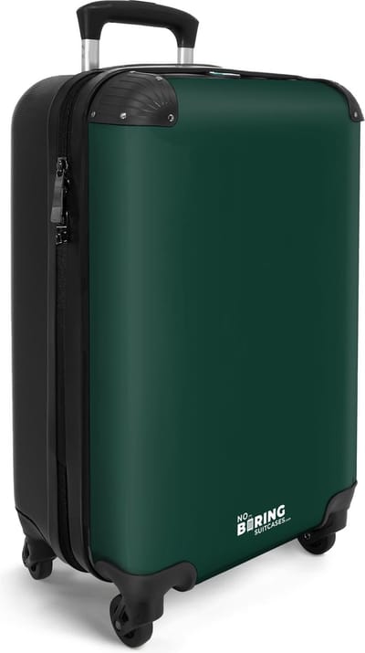 NoBoringSuitcases.com® - Groene handbagage koffer lichtgewicht - Reiskoffer donker groen - Trolley op wielen - Rolkoffer met wieltjes - Past binnen 55x40x20 en 55x35x25