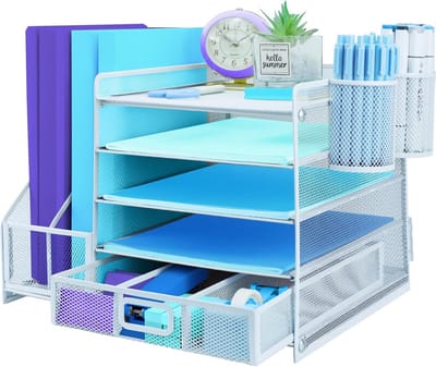Bureau organizer 5-lagen met lade en pennenhouder papieren brievenbak voor kantoor opbergen