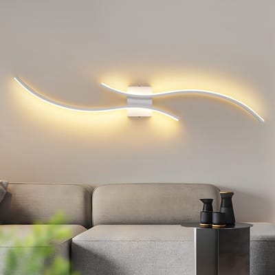 NETTLIFE Wandlamp LED - Wit - 100CM - Modern Ganglamp - 3000K Warm Wit Licht - Golfontwerp - 14W Trappenhuislamp - Binnen Wandverlichting - voor Slaapkamer | Woonkamer | Keuken