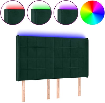 vidaXL - Hoofdbord - LED - 147x16x118/128 - cm - fluweel - donkergroen