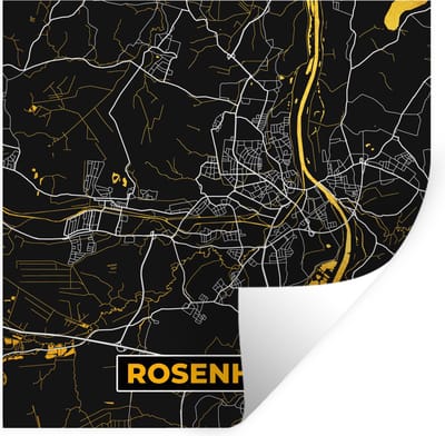 Muurstickers - Sticker Folie - Black and Gold – Stadskaart – Rosenheim – Duitsland – Plattegrond – Kaart - 100x100 cm - Plakfolie - Muurstickers Kinderkamer - Zelfklevend Behang XXL - Zelfklevend behangpapier - Stickerfolie