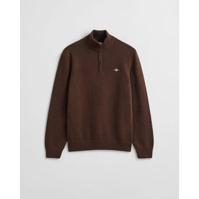 Gant Trui Casual Cotton Half Zip Rib Endings Brown Melange / male