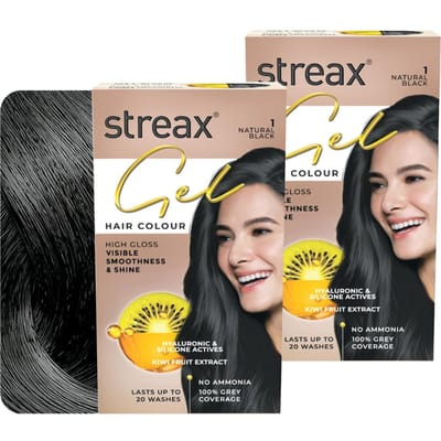 Streax Gel Haarkleur Natuurlijk Zwart 150 Ml Pak van 2 Voor Vrouwen en Mannen 100 Procent Grijsdekking Ammoniakvrij beige