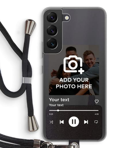 Gepersonaliseerd - Case Company® - Hoesje met koord geschikt voor Samsung Galaxy S22 hoesje met Koord - Music Player - Telefoonhoesje met Zwart Koord - Bescherming aan alle Kanten en Over de Schermrand