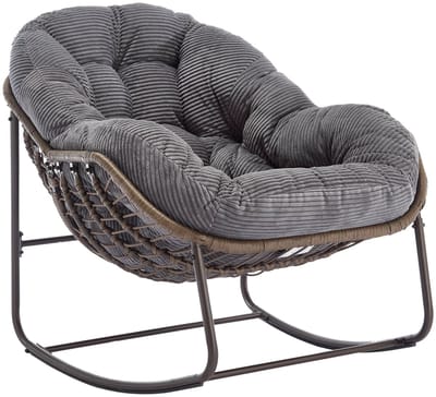 Merax Rattan Schommelstoel met Kussen Outdoor Schommelstoel van Staal met Armleuning en Comfortabele Zitting voor Tuin Balkon en Woonkamer Grijs