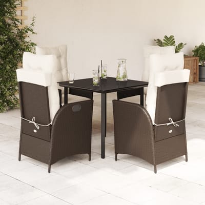 vidaXL - 5-delige - Tuinset - met - kussens - poly - rattan - bruin
