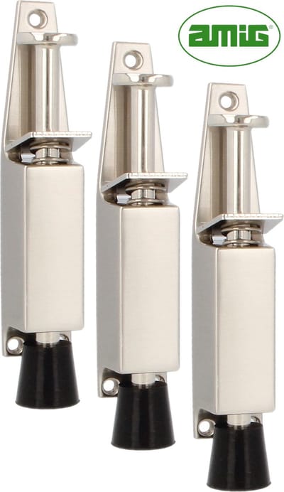 AMIG Deurvastzetter Deurstopper binnen - Voetbediend - 3 Stuks – Slag 28mm – Satijn Nikkel