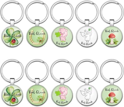 Dailygoods- Sleutelhangers Geluksbrenger - 10 Stuks - Klaver/Paddenstoel/Hoefijzer/Engel/Varken - Cadeau voor Nieuwjaar/Kerst - Positieve Energie - Veelzijdig Gebruik