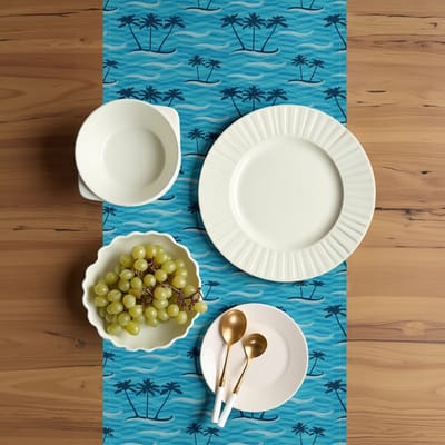 ABAKUHAUS Tropische Tafelloper – 40x180 cm – Petrolblauw