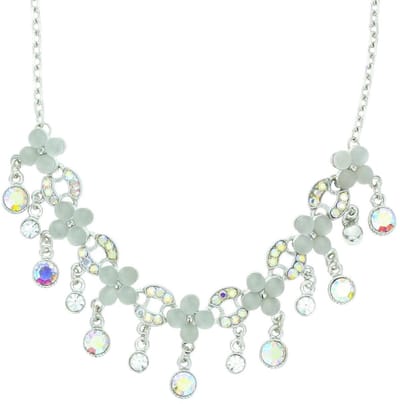 Behave - Zilverkleur ketting met bloemetjes en steentjes - Feestelijk design