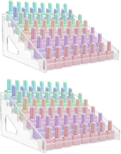 Set van 2 Nagellak Organizers - Acryl Nagellak Rek met 7 Lagen voor 168 Flesjes - Transparante Cosmetica Opbergoplossing 31 x 29,5 x 18,5 cm