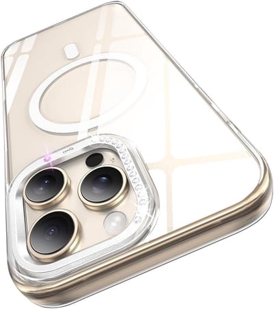 Transparante iPhone 16 Pro Hoes met Diamanten, Anti-Yellowing, Magnetisch en Geschikt voor MagSafe 2024