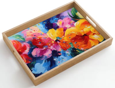 Dienblad hout 50x35 cm - Schootdienblad - Golvend - Energie - warm - Borrelplank rechthoek - Plateau dienbladen
