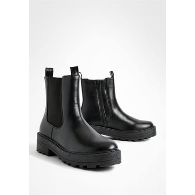 boohoo Dames Wide Fit Double Tab Detail Chunky Chelsea Boots | Black | Maat: 4