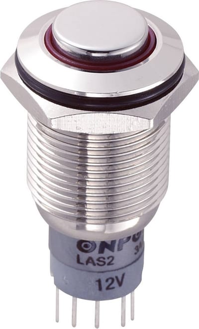 TRU COMPONENTS 701909 LAS2GQH-11E/R/12V/N/P Vandalismebestendige druktoets 250 V/AC 3 A 1x aan/(aan) Moment Rood 1 stuk