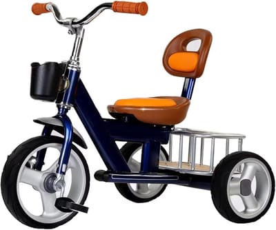 Driewieler met mandje - Kinderfiets - Veilig leren fietsen - Verstelbaar zadel rugleuning - 80-130 cm lengte - Blauw