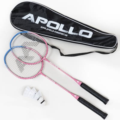 Apollo Badmintonset Match Pro 400 - Badmintonracket voor kinderen en volwassenen, bijzonder lichtgewicht badmintonracket met aluminium frame, badmintonracketset voor training, sport en plezier, met tas