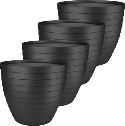 Juypal Bloempot/plantenpot Florenzia - 4x - zwart - kunststof - D13 x H11,5 cm - voor buiten/binnen