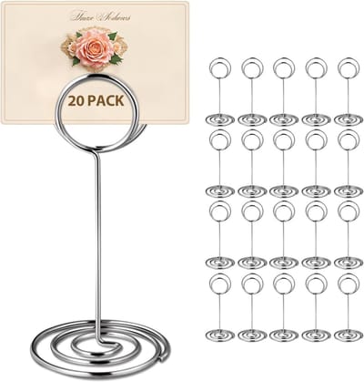 Daity 20 stuks - Plaknotitiehouders - tafelnummerhouders - kaarthouders - menukaarthouders (Zilver）