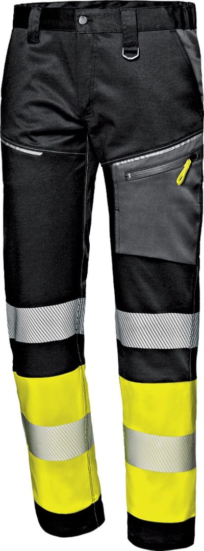 SIR SAFETY CONTRAST Hi-Vis Stretch Werkbroek Heren Zwart Geel – Reflecterend, Kniezakken, Gereedschapszak met Rits – D-ring & Hamerlus