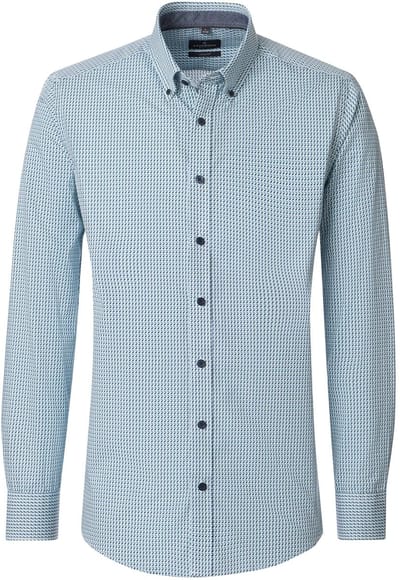 CASA MODA Sport comfort fit overhemd - popeline - wit met blauw en groen dessin - Strijkvriendelijk - Boordmaat: 39 - 40