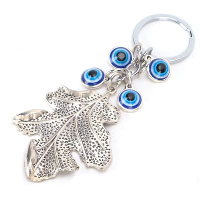 Sleutelhanger Blauwe Ogen Zilveren Esdoornblad Legering Gekleurd Glazuur Hanger voor Dames Tas Auto Interieur white